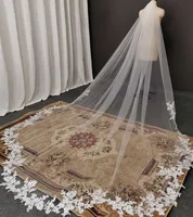 Foto reales personalizadas velo de novia de encaje festoneado velo de novia de 3m/4m con peine accesorios de velo de marfil blanco catedral de una capa