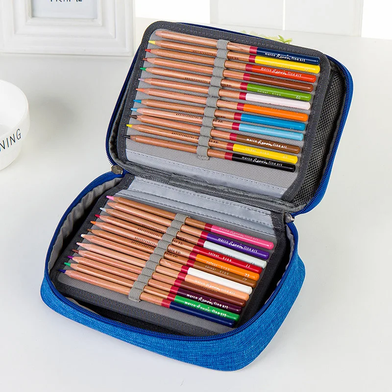 Canvas Pencil Case Big 72 Holes Back to School Pencilcase for Girls Boys Pen Box Large Cartridge Bag Stationery Kit Black Pouch