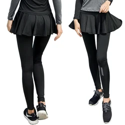 Women Reflective Tennis Skirt Trousers Fitness Running Training Pants Sports Yoga Tights Safety Fake 2 in 1 Leggings Custom Logo