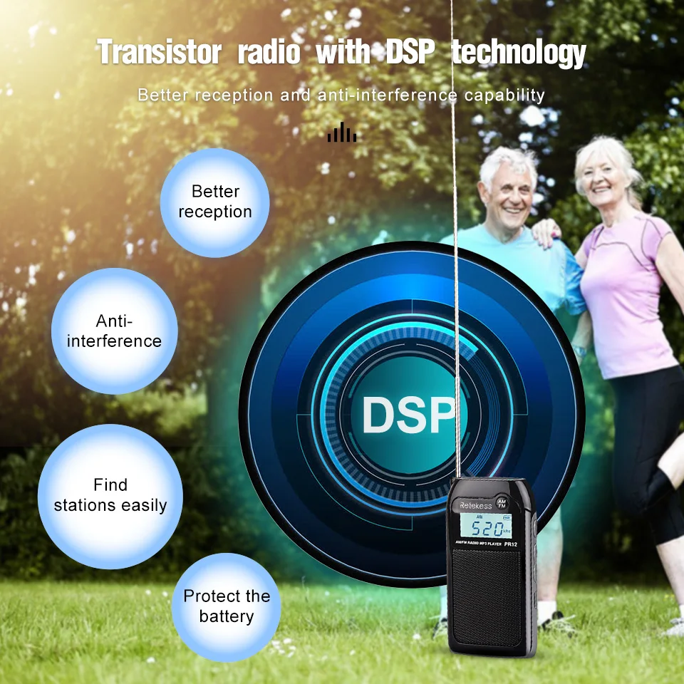 RETEKESS PR12 Radio FM AM Mini-Taschenradio MP3 Tragbarer Empfänger mit hintergrundbeleuchtetem Display, digitaler Stereo-Unterstützung und TF-Kartenfunktion für Senioren – Detail 8