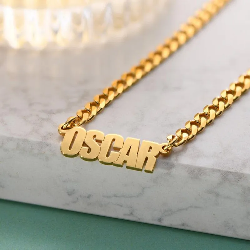 Personalized Cuban Chain Customized Name Necklaces Pendants Handmade Jewelry Stainless Steel Women Men Nameplate Charm Necklace