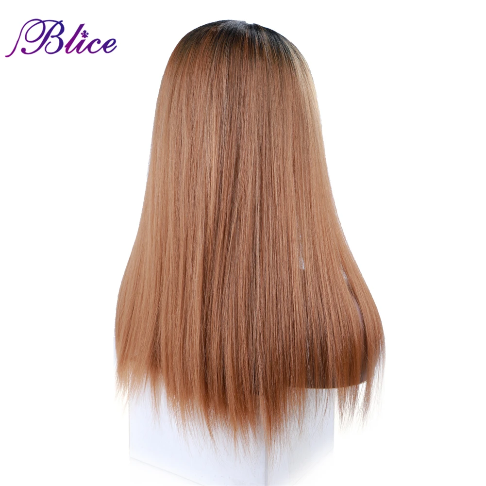 Blice-peruca reta sintética para mulheres, cor omber, peruca de fechamento, cabelo misto, feito à mão, linha natural do cabelo, parte média, 20"