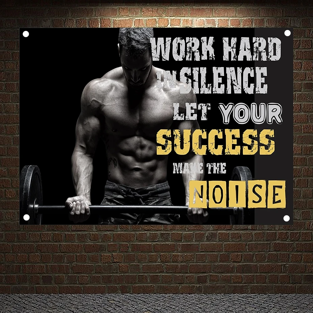 

WORK HARD IN SILENCE LET YOUR SUCCESS Motivational Workout Posters Exercise Bodybuilding Fitness Banners Wall Art Flag Gym Decor