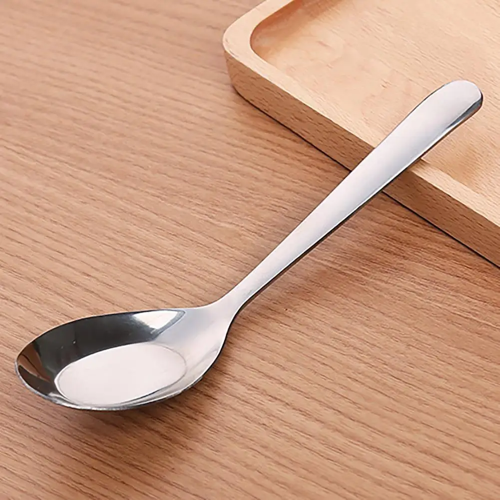 1Pc Stainless Steel Metal Chinese Asian Rice Soup Spoons Silver Mirror Polished Flatware for Home Restaurants Eco Friendly Spoon