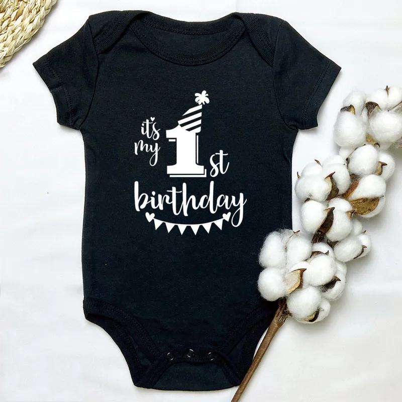 It\'s My 1st Birthday Baby Short-sleeved First Birthday Party Clothes 100% Cotton Baby Boys Girls Outfits Shower Gift