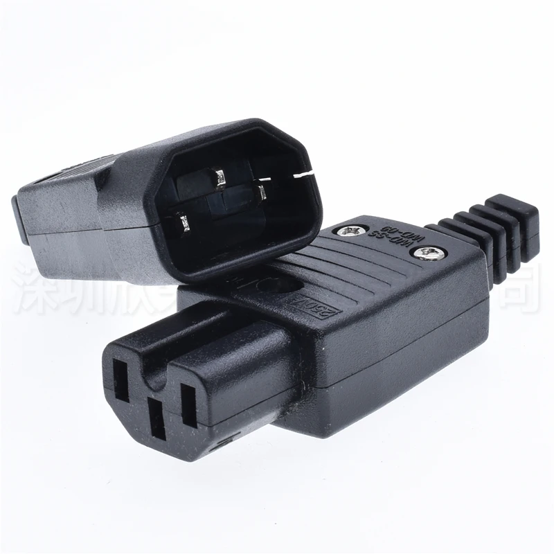 IEC C15 C14 C13 power connector 10A250V AC 3 prong electric plug adapter female male wiring Industrial IC work accessories black