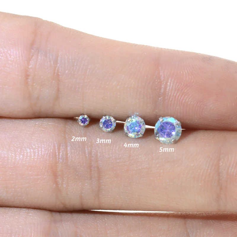 2Pcs Rainbow Clear AB Zircon Labret Monroe Lip Stud Rings