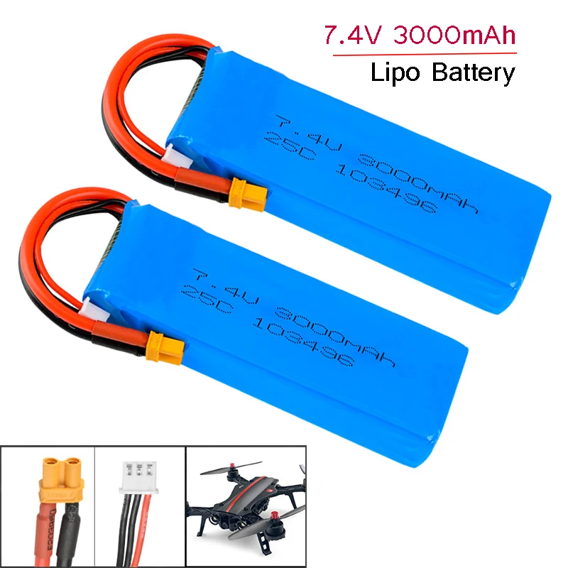 Aggiorna 7.4V 3000mAh 25C batteria Lipo 2S batteria ricaricabile XT30U spina per MJX Bugs 8 Bugs 6 B8 B6 RC Quadcopter batteria 7.4v