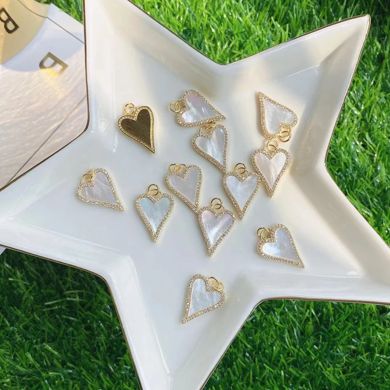 

5Pcs/Lot Popular Shell Zircon DIY Jewelry Heart Charm Pendants