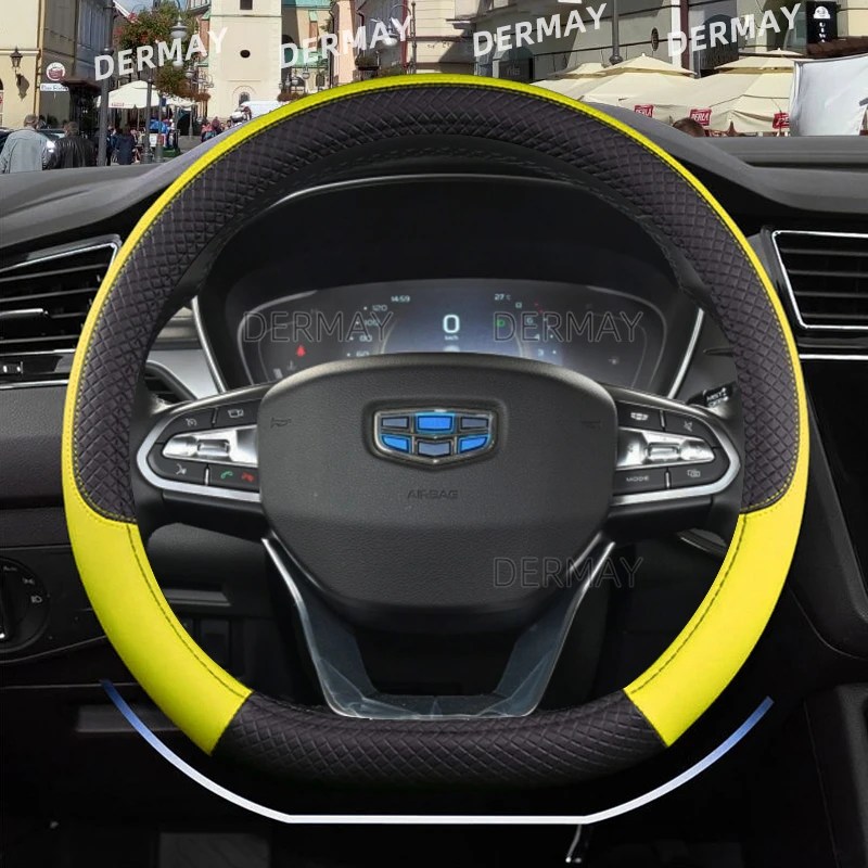 D Shape Steering Wheel Cover PU Leather for Geely Atlas Emgrand EC7 Coolray VW Golf 7 Hyundai Santa fe 2014-2020