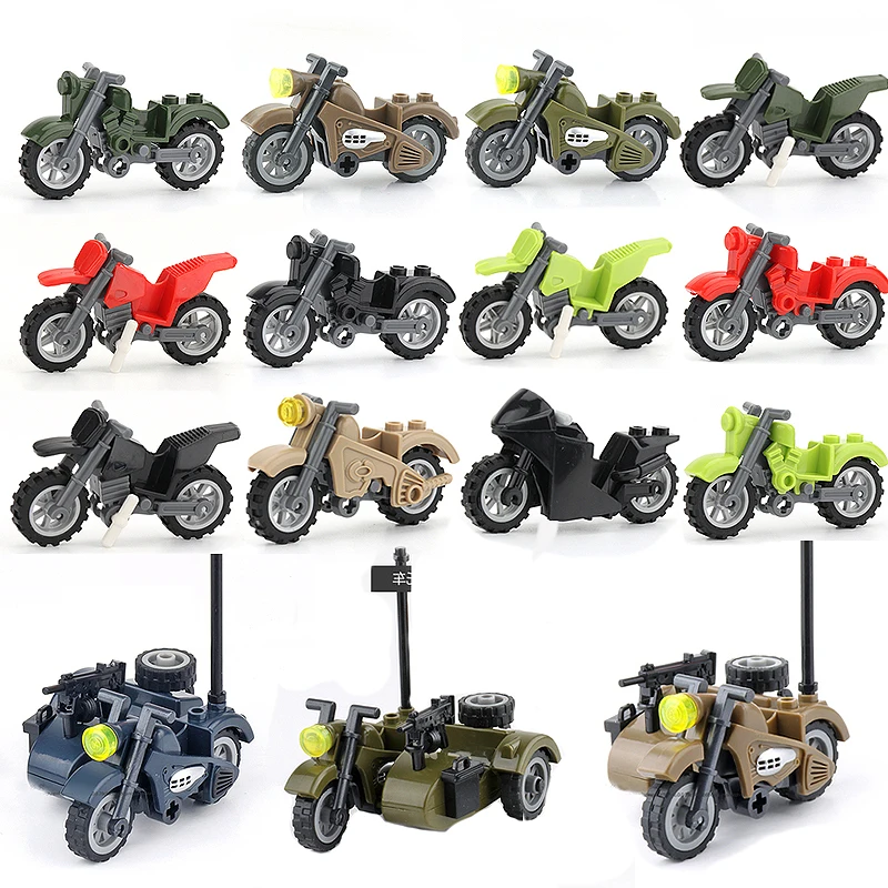 WW2 Military Motorcycle Vehicle Model Building Block Germany Figures Accessories Soldiers Weapons Police SWAT Bricks Kids Toys