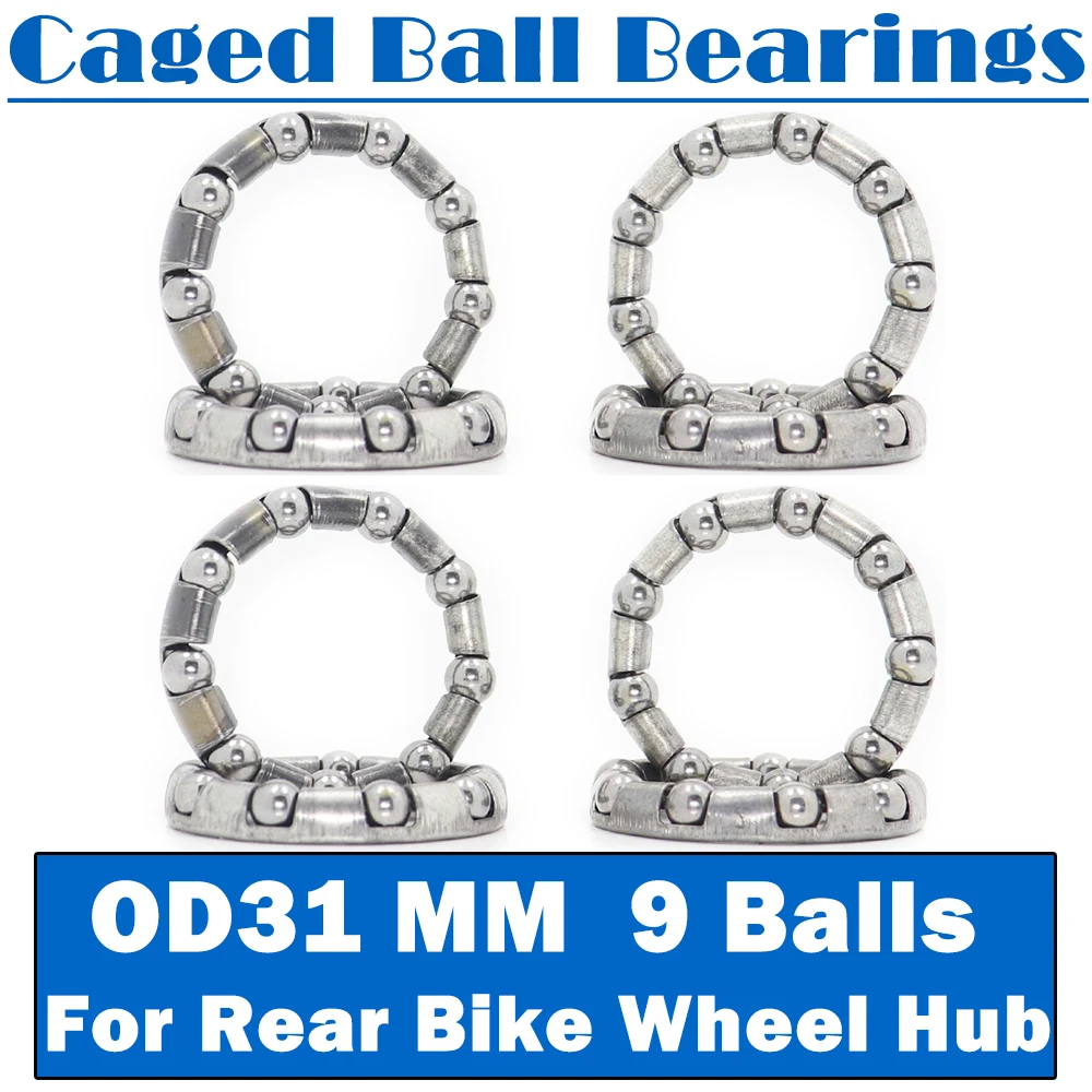 Caged Ball Bearings OD 31mm ( 8 PCS ) Rear Bike Wheel Hub Headset Crankshaft Pivot Retainer Steel Oversize 9 Balls Bearing 31 mm