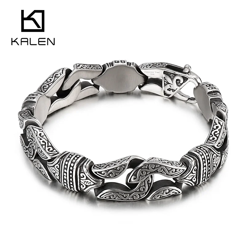 Kalen Retro Style 14mm Men's Totem Bracelet 316L Stainless Steel Wristband Jewelry Party Accessories