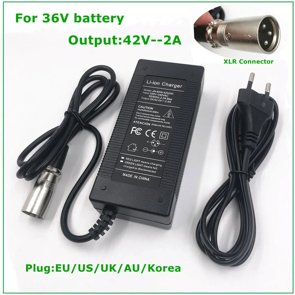 36V Li-ion Charger Output 42V2A Lithium Battery Charger for 36V moped with XLR Socket/Connector Good Quality