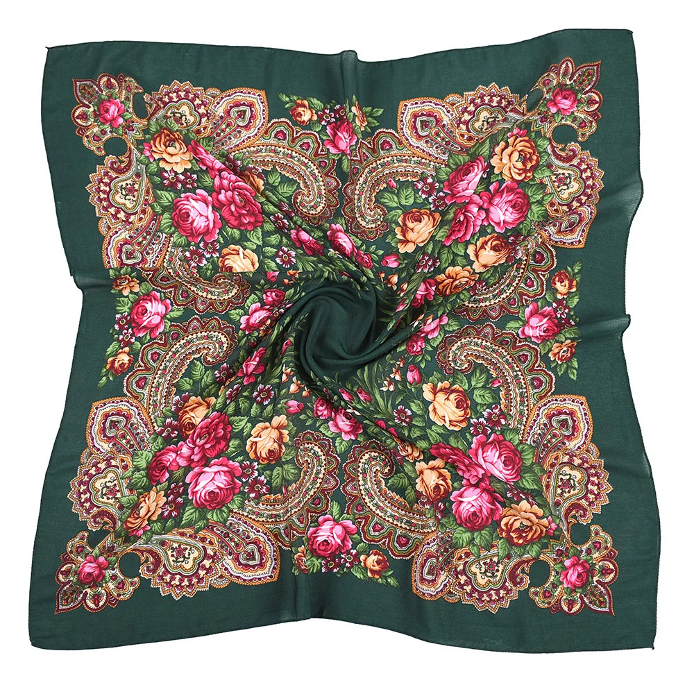 80*80cm Russian Floral Scarf Ethnic Style Square Bandana Head Scarves Ladies Handkerchief Headband Scarf Hair Wraps