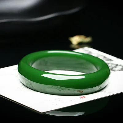 

Zheru Jewelry Natural Hetian Jade 54-64mm Green Bracelet Elegant Princess Jewelry Best Gift for Mother and Girlfriend