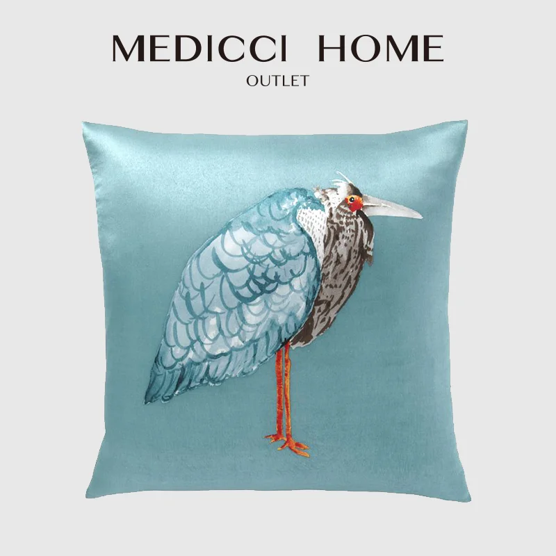 Medicci Home 100% Real Silk Throw Pillow Cover Bird Of Paradise Print Square Pillow Case Bed Sofa Hotel Lounge Saloon Decoration