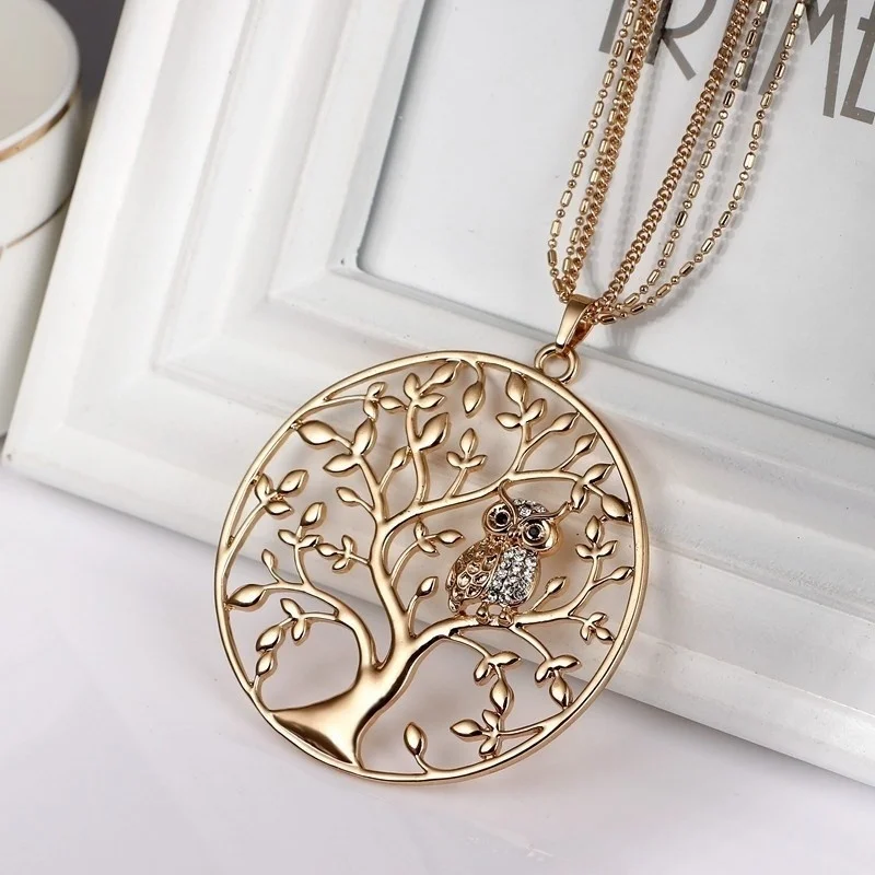 

Exquisite Fashion Personality Owl Woman's Pendant Necklace Creative Tree of Life Hollow Necklace Jewelry Accessories