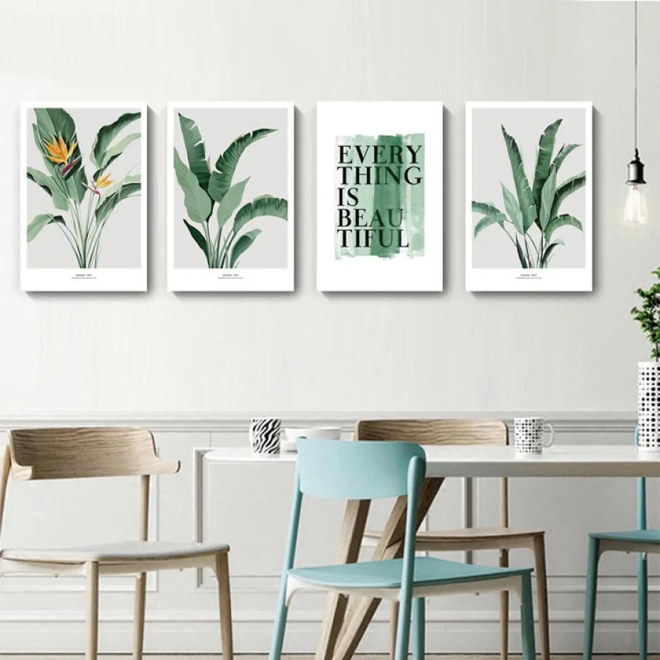 

Nordic Style Canvas Painting Wall Art Hd Print Home Decoration Green Plants Leaf Picture Letter Poster For Living Room Bedroom
