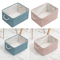 Collapsible Fabric Storage Basket Baby Toy Organizer Linen Cloth with Handle for Home