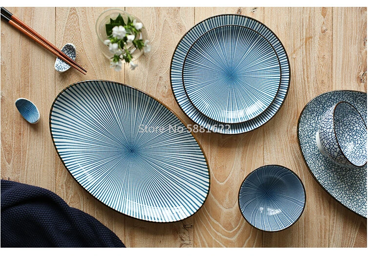 6 Person Porcelain Dinner Plate Set 22 Heads Japanese Design Ceramic Dinnerware Set