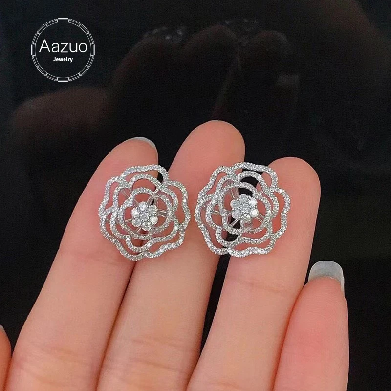 

Aazuo Real 18K Solid White Gold Natrual Diamond 1.0ct Classic Flower Stud Earrings Gifted For Women Advanced Wedding Party Au750