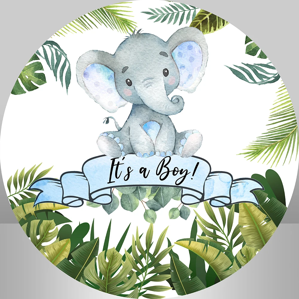 Sensfun Baby Elephant Blue Elephant Round Background Circle Photo Backdrop Birthday Party Decoration Table Cylinder Cover