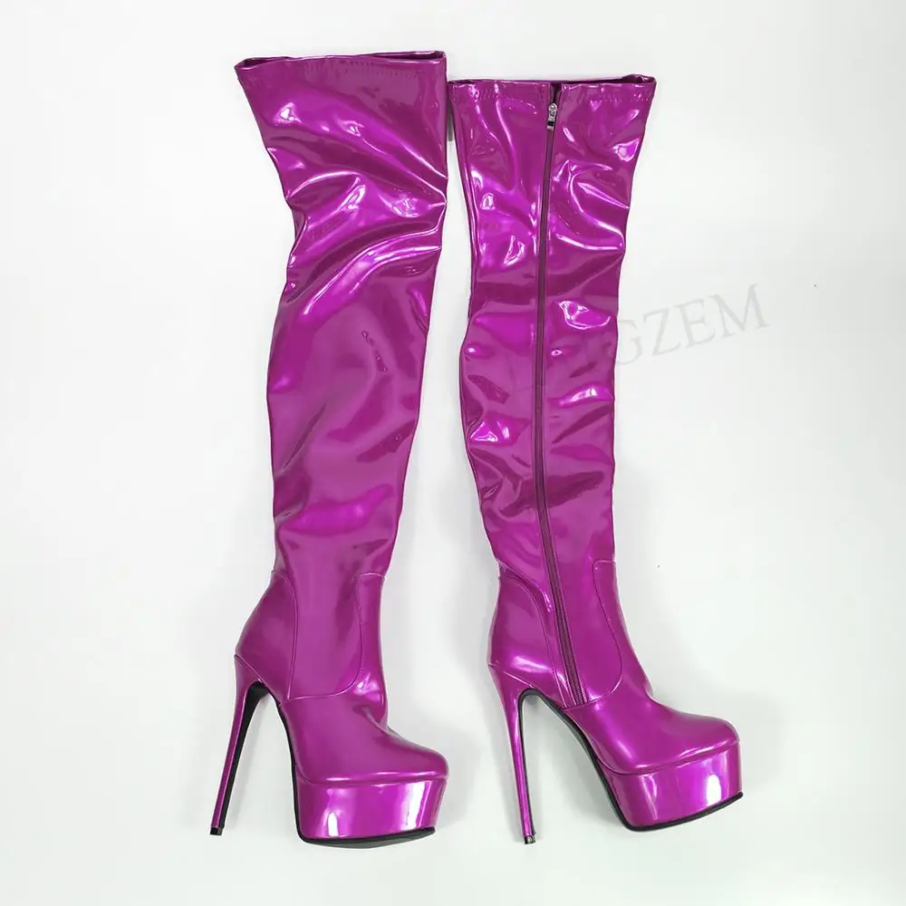 

LAIGZEM Trendy Women Thigh High Boots Patent Zip Up Heeled Boots Over Knee Frauen Stiefel Shoes Woman Large Size 39 42 47 50 52