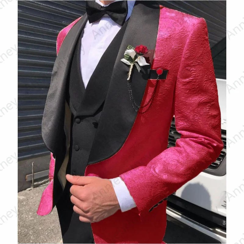 Mais recente casaco calças para o noivo de casamento luxo branco jacquard terno dos homens traje feito 3 peça masculino terno feito sob medida mais tamanho