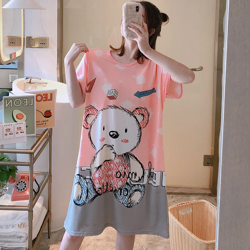 Vestido de noche con estampado de Minnie Mouse para mujer, camisón holgado de manga corta, camisón encantador