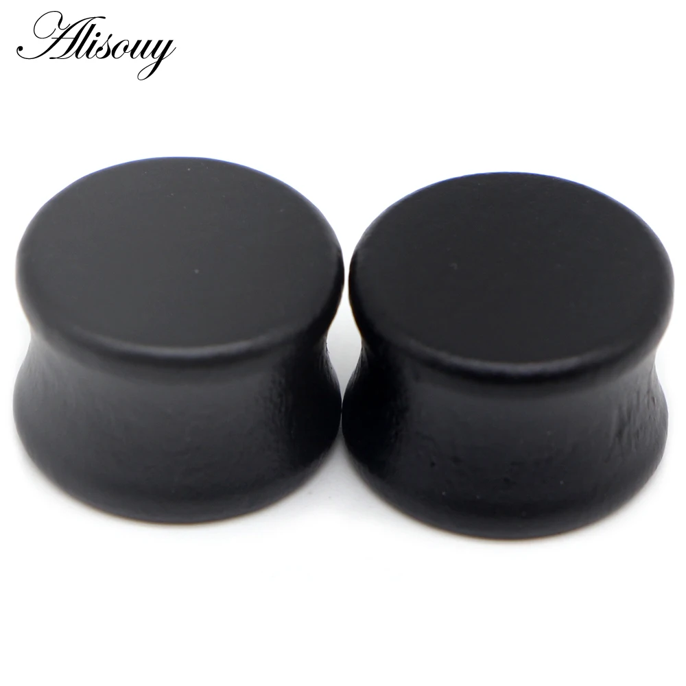 Alisouy 2PCS Fashion Ear Plugs Black Wood Flesh Tunnels Saddle Ear Gauges Solid Hollow Star Body Piercing Jewelry Expanders