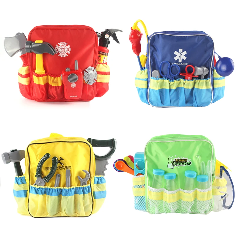 Conjunto de ferramentas de simulação de dramatização, conjunto infantil de brincadeiras com suporte para engenharia de fogo conjunto de pacote de linha up, presentes de festas