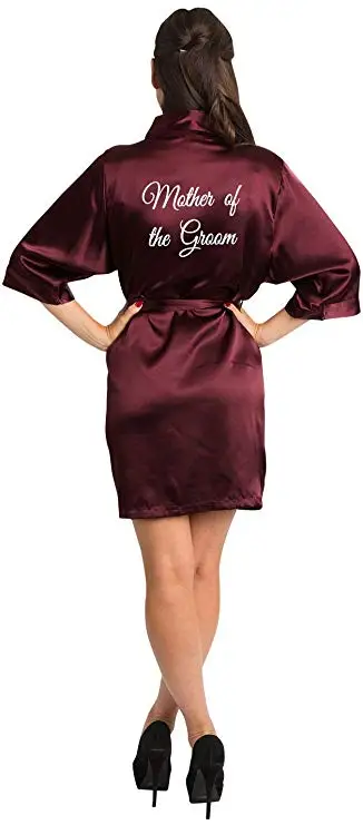 Burgundy Satin Kimono Robes women short pajamas dressing gown wine red Bridesmaid Gift team bride Bridal Party Robes