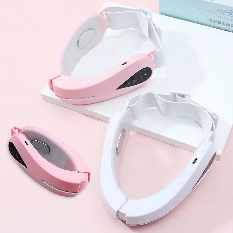 EMS Microcurrent Face-lifting Device Massager Chin Lift Belt LED Face V-shaped Lift Up Belt Red /Blue Light Vibration Massager