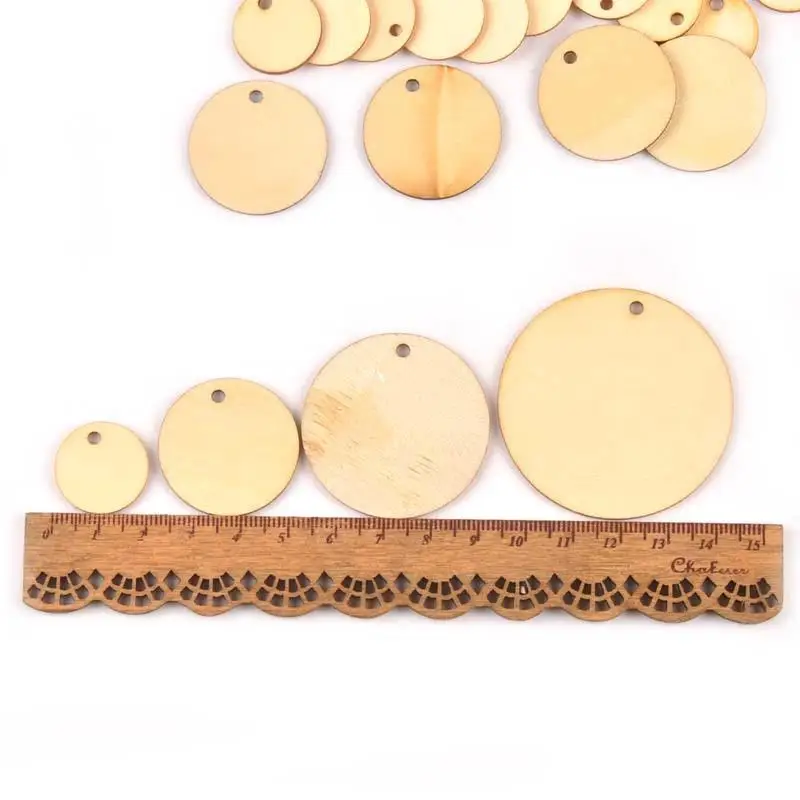 50pcs Round Pack Wooden 2cm 3cm 4cm 5cm Circles Natural Discs Blank Signs Crafts Wedding Party Gift Label Hang Tag Cards