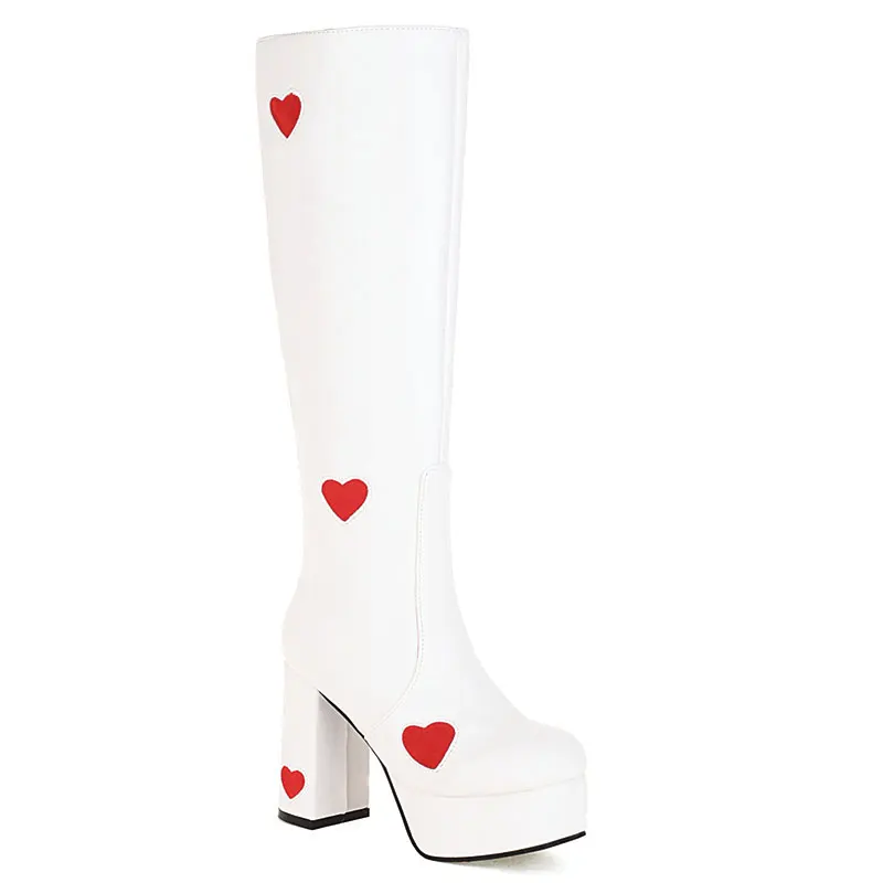 Lasyarrow 2021 Trend Fashion Boots Heart-shaped Design Zipper Platform High Heel Shoes Woman Classic Brand New Knee High Boots