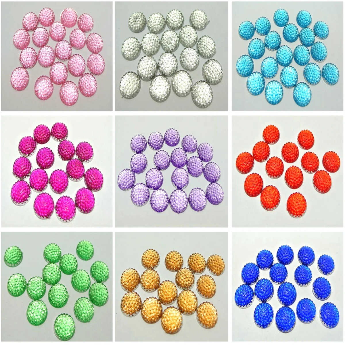 100 Mixed Color Flatback Resin Dotted Round Rhinestone Cabochon Gems 12mm