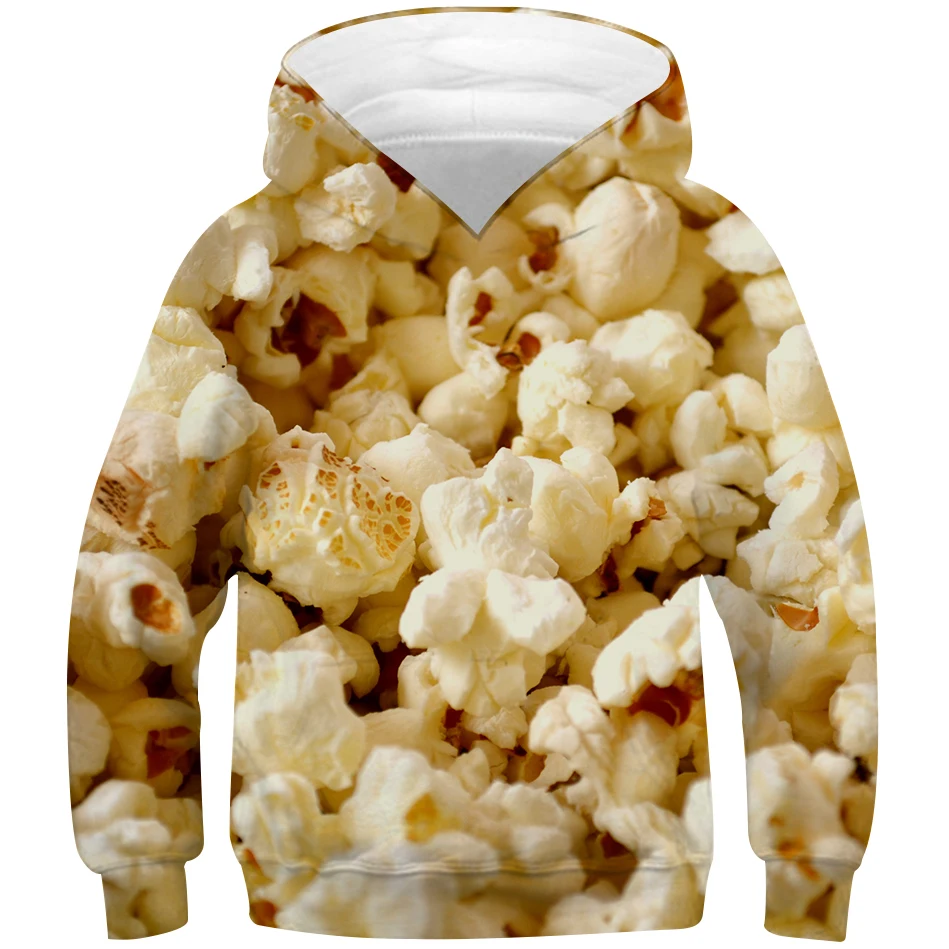 

4-13 Year Boys Girl Food Popcorn 3d Print Costume Hoodies Spring Autumn Kids Hooded Sweatshirts Children Casual Clothes Pullover