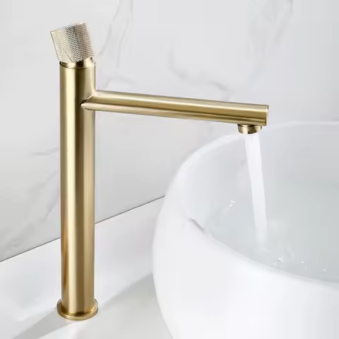 Bathroom Faucet Gold Brass Bathroom Basin Faucet Cold and Hot Water Mixer Sink Tap Single Handle Deck Mounted Brushed Gold Tap