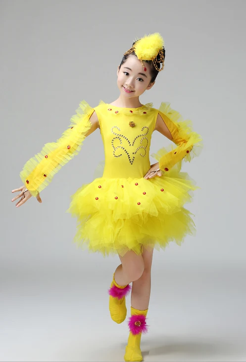 Yellow chick costumes for children duck cosplay bird dress for girls festival dance clothes animal party stage performance