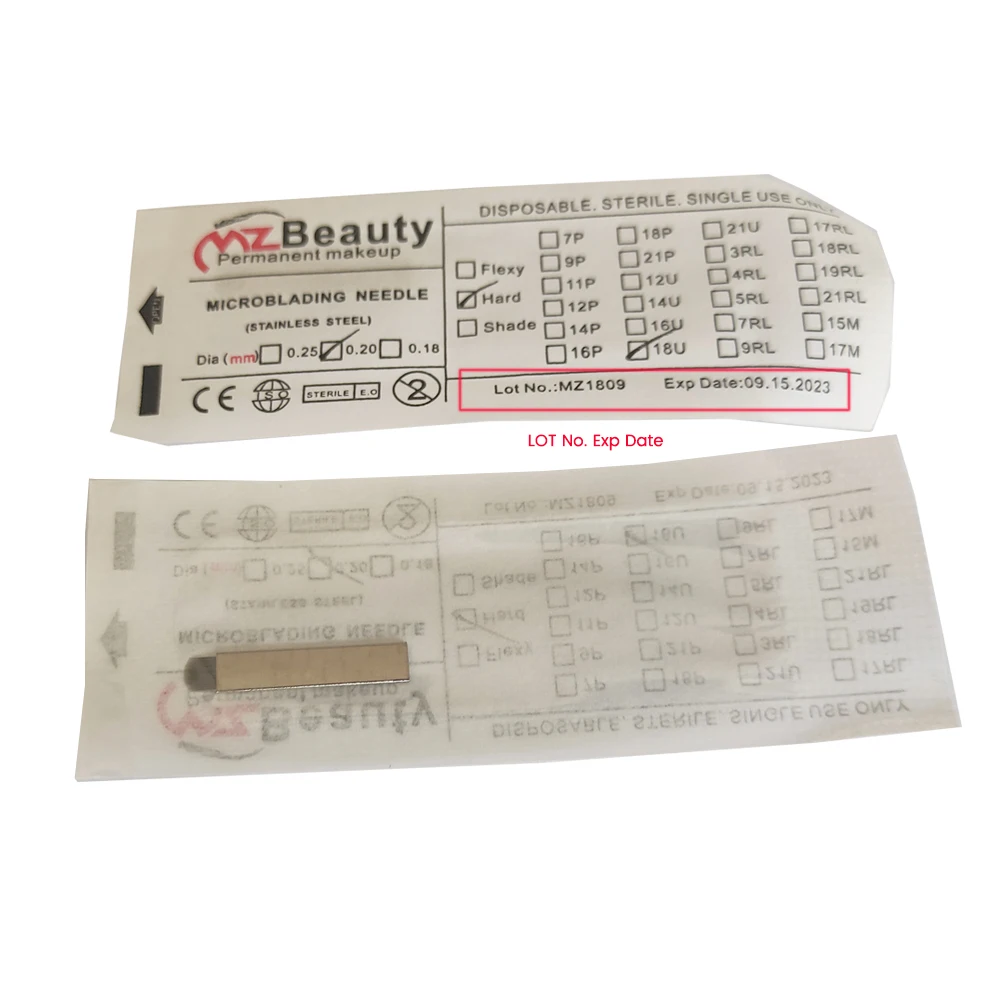 Hard 0.2MM U Shape 18U Microblading Needles For Permanent Makeup Supplies Manual Eyebrow Blades Tattoo Metal WithEXP Date Lot No