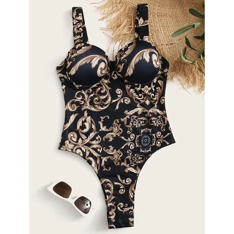 Summer Sexy Print One Piece Swimsuit Closed Female Swimwear Push Up Body Women\'s Swim Wear Bathing Suit Beach Pool Bather 2024