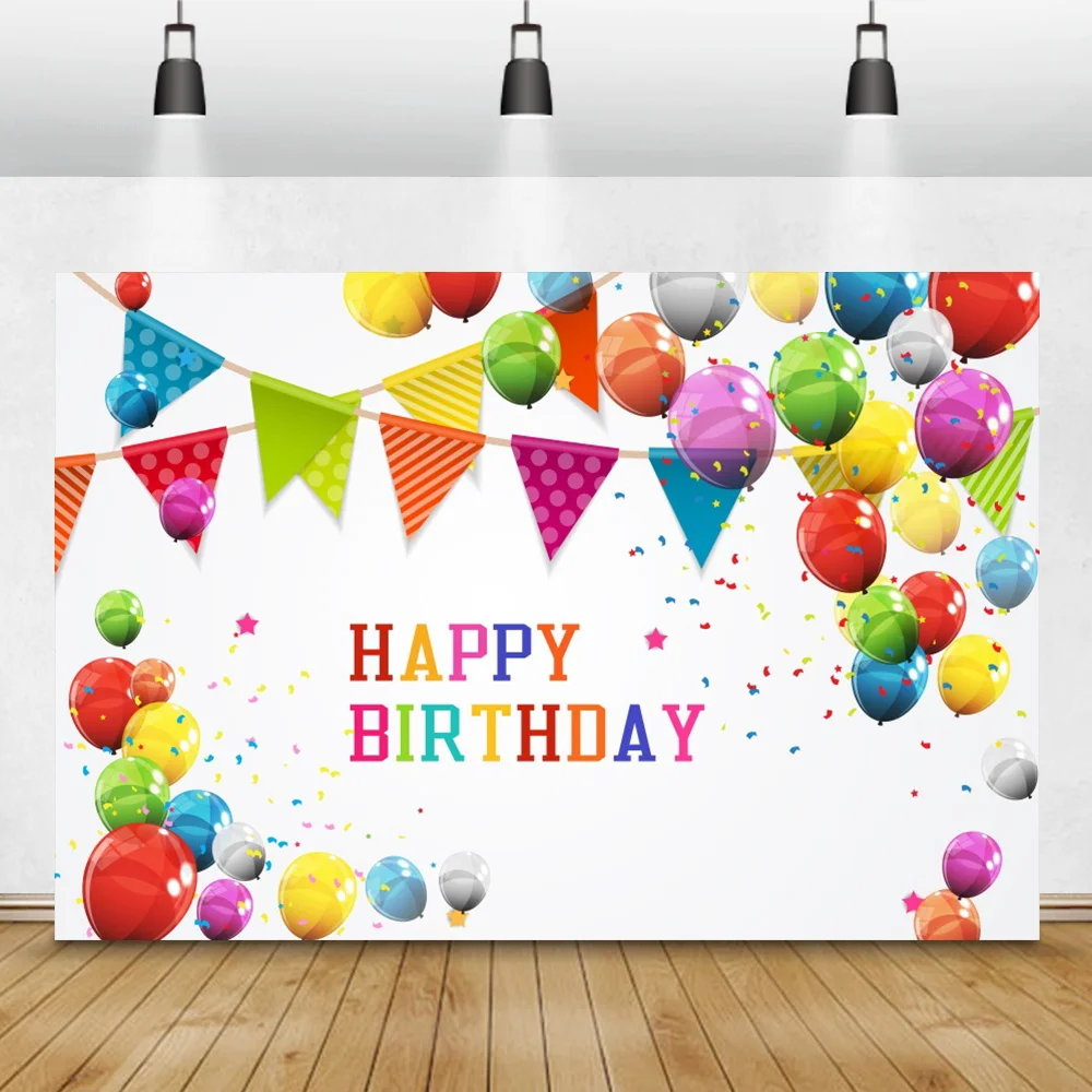 Happy Birthday Party Decor Photo Background Colored Balloons Bunting Child Photocall Banner Family Portrait Photography Backdrop