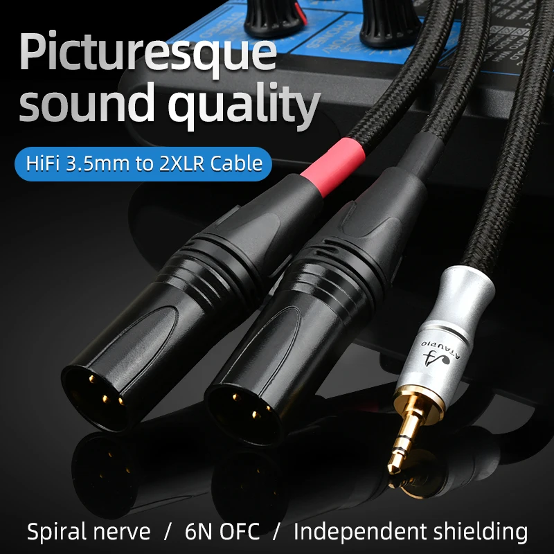 Hifi 3.5mm To 2XLR Cable Hi-End 6N OFC  Stereo Jack 3.5mm to Dual XLR 3 Pin for PC Headphone Mixer 1/8