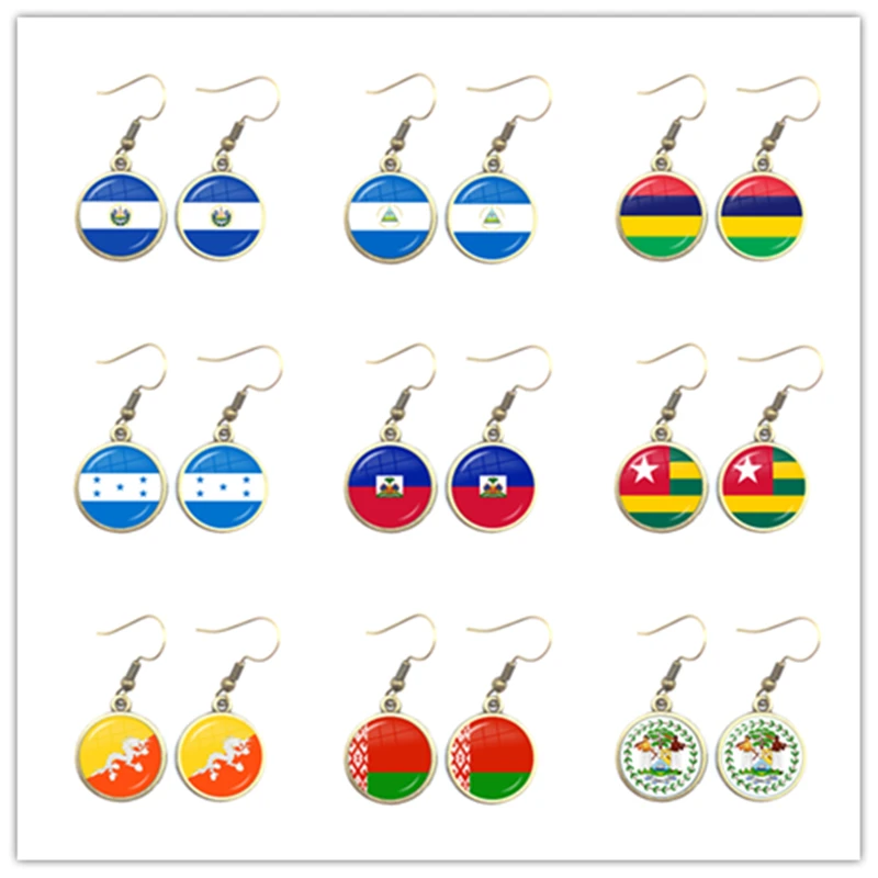 Pendientes colgantes de la bandera nacional para mujeres y niñas, joyería para regalo de Sarova, Argentina, Marruecos, Argentina, Perú, Senegal, Bután, Bielorrusia y Bélgica