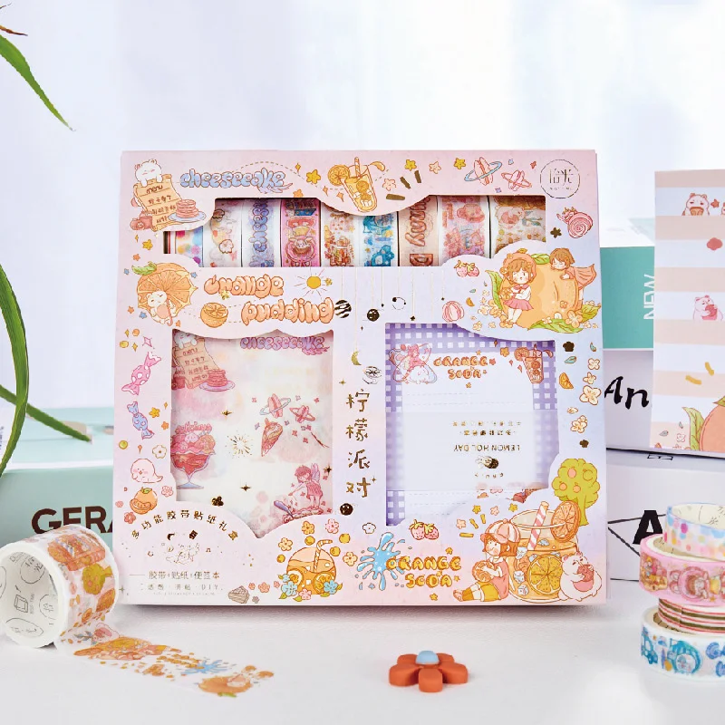 Juego de cintas Washi kawaii, bonitas pegatinas de papel de aluminio, Bloc de notas y papelería, Kit de suministros escolares, cinta adhesiva DIY,
