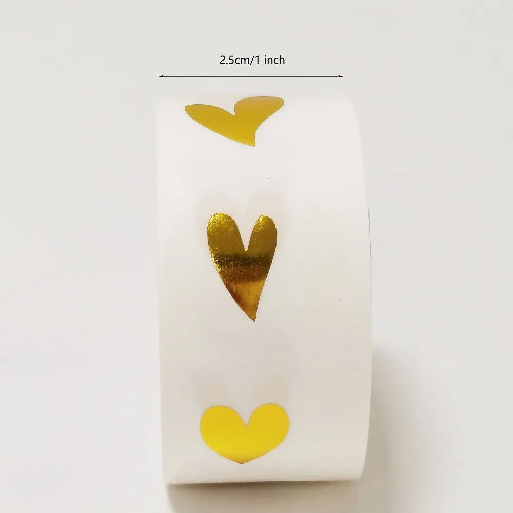 500 Pcs/roll Round Transparent Gold Heart Adhesive Sticker Cute Sealing Label Sticker for Envelope Gift Decor Stationery Sticker