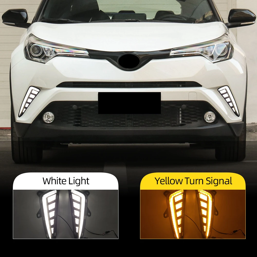 1 Set Car LED DRL Daytime Running Light For Toyota C-HR CHR 2016 2017 2018 2019 with dynamic Yellow Turn Signal fog lamp