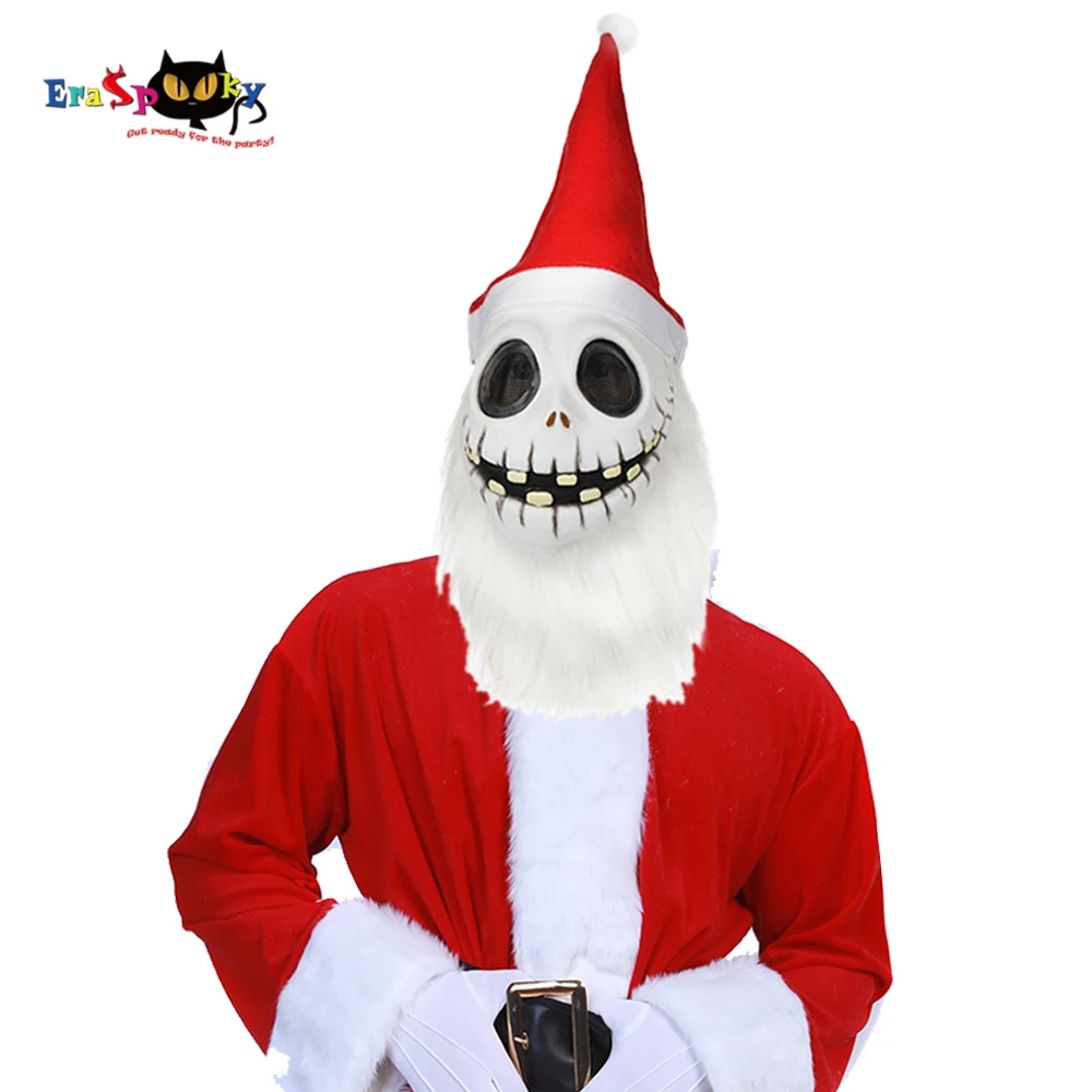 Eraspooky Nightmare Before Christmas Jack Skellington Cosplay Santa Claus Costume Latex Face Mask Skull Hat New Year Party Fancy