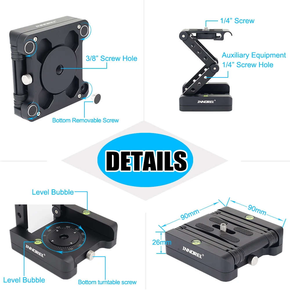 INNOREL MH5 foldable tripod head Z-shaped quick release plate can be rotated Vertical tilt Photographing Suitable for camera